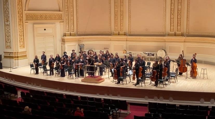 Malibu High School band on stage at Carnegie Hall.